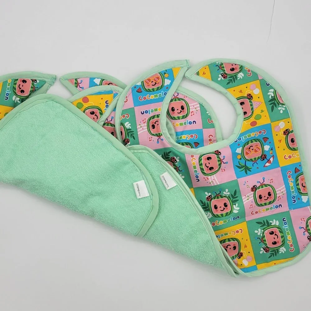 Handmade Watermelon/Lady bug print Toddler Bright Drool bib 12Wx14L.